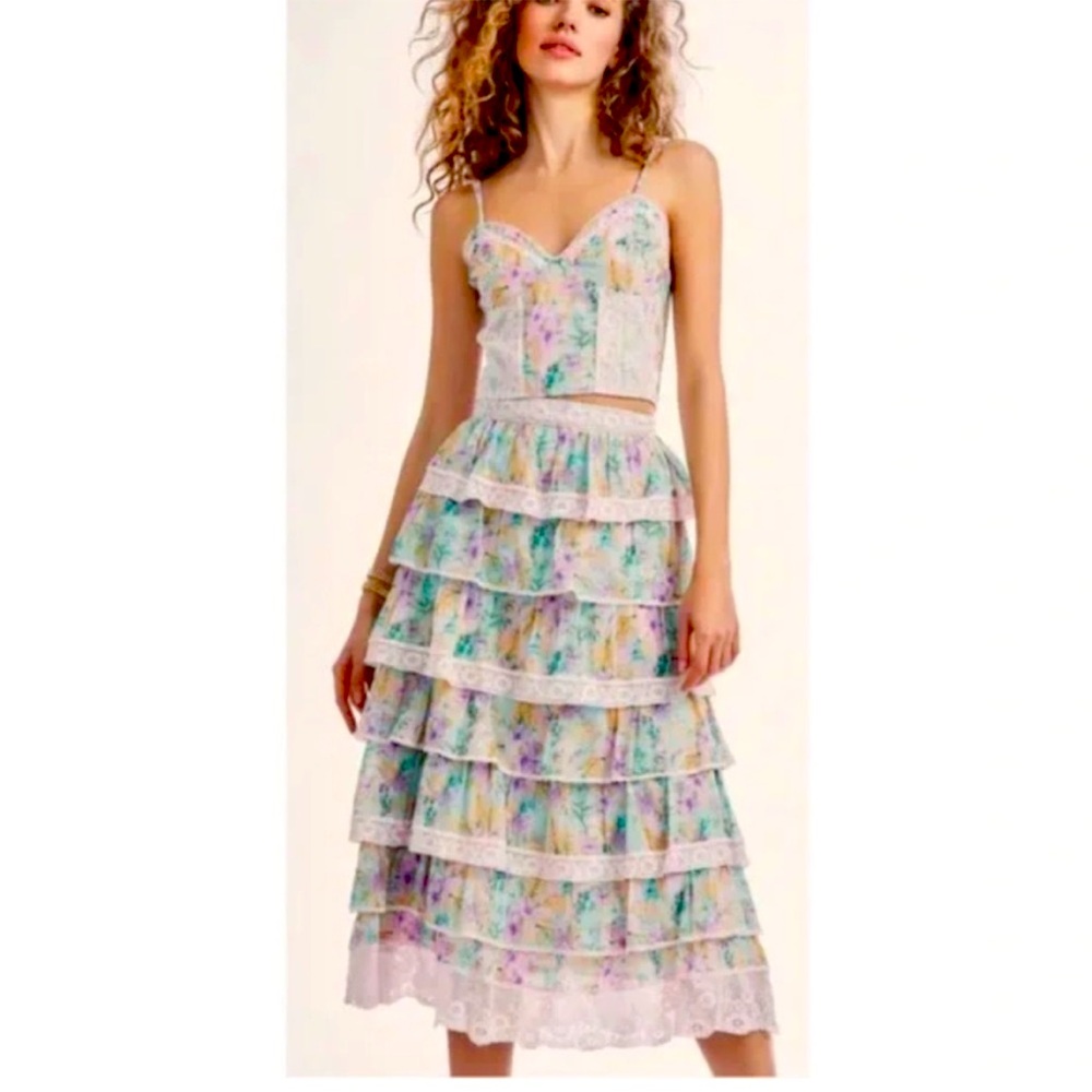 LoveShackFancy skirt and crop top set.